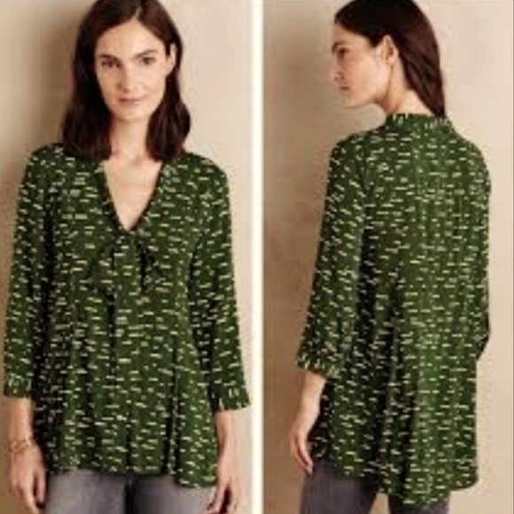 Anthropologie Maeve Cloud Tie Neck Blouse Tunic Size Small New With Tags - Picture 1 of 8
